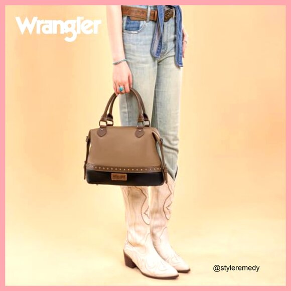 Two-Tone Barrel Satchel Purse with Top Handle & Shoulder Strap Two-Tone Top Handle Satchel Shoulder Bag Barrel Purse